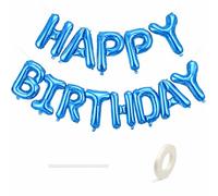 Kit Ballons Lettres HAPPY BIRTHDAY 16 Pouces (40 cm) - Ballons Mylar Aluminium Bleu - Guirlande Anniversaire 3 à 5 m - Rubans & Pailles Inclus - Décoration Fête Enfant & Adulte