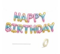 Kit Ballons Lettres HAPPY BIRTHDAY 16 Pouces (40 cm) - Ballons Mylar Aluminium Multicolores - Guirlande Anniversaire 3 à 5 m - Rubans & Pailles Inclus - Décoration Fête Enfant & Adulte