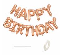 Kit Ballons Lettres HAPPY BIRTHDAY 16 Pouces (40 cm) - Ballons Mylar Aluminium Rose - Guirlande Anniversaire 3 à 5 m - Rubans & Pailles Inclus - Décoration Fête Enfant & Adulte