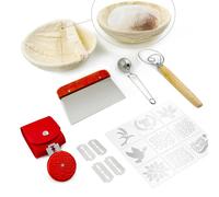 Kit banneton de 23 cm pour la fabrication de pain, comprenant un panier de fermentation, un couteau à pain et des pochoirs