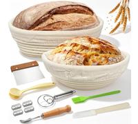 Kit Banneton Pour Pain avec Lame Boulanger & Grattoir Pâte, Panier Fermentation Rond et Ovale, Ensemble Paniers Levain Rotin, Corbeilles Pain pour Débutants et Boulangers Professionnels