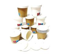 Kit bar 200 pièces gobelets jetables : 100 verres en papier blancs et havane, verre à café jetable en carton 4 OZ/100 ml, verres à emporter idéaux avec 100 couvercles CARTON Coffee to go