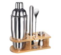 kit barman cocktail de 5 pièces en acier inoxydable de 750ML, avec livret de recettes de cocktails et support en bois élégant