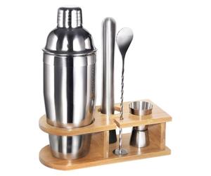 kit barman cocktail de 5 pièces en acier inoxydable de 750ML, avec livret de recettes de cocktails et support en bois élégant