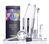 Kit Barman Shaker Boston Professionnel, Coffret Cocktails Cadeau Original Femme Homme Couple, Set Cocktail Shakers Verre INOX Doseur Gradué Pilon Mojito Cuillère Bar Passoire Hawthorne Pince Glaçons
