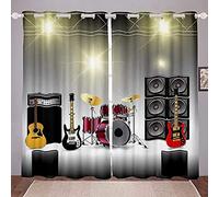 Kit Batterie Guitare Rideau Occultant 3D Rideaux Kit de Batterie Pour Guitare Rideaux Occultants 183x214 cm Rideau Chambre Salon Décoration à Oeillets Thermique Lsolant Rideaux Occultant 2 Pièces