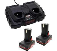 Kit batterie PARKSIDE® 12 V / 2 × batterie 4 Ah + double chargeur PDSLG 12 adapté aux appareils de la série Parkside X12V