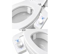 Kit Bidet WC Japonais Réversible Gauche ou Droite Toilette Japonaise Sans Électricité, 2 Buses Lavage Arrière & Féminin, Buse Relevable Auto-Nettoyante, Raccord T Ultra-Compact - Blanc ou Chrome