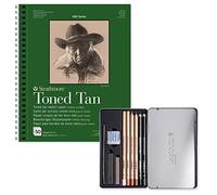 Kit Bloc Strathmore Sketch, Encolado 22,9x30,5 cm con 50 Hojas de 118g Toned Tan y Set de Esbozo con 11 uds. Estuche de Metal Lyra Rembrandt - Ofituria