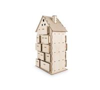 Rayher Hobby 62910505 Calendrier de l'Avent en bois naturel avec kit de construction en bois, 25,5 x 17,5 x 45,5 cm, lot de 185 pièces, certifié FSC, calendrier de l'Avent à remplir
