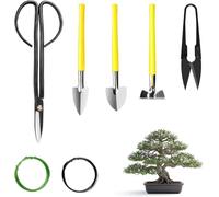 Kit Bonsai 7 Pièces Outils Bonsai avec Ciseaux pour Bonsaï, Mini Râteau et Pelles, Fil de Bonsaï 10m en Aluminium Anodisé