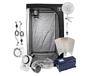 Kit Box Culture Indoor 80x80 / 100x100 / 120x120cm avec Lampe HPS 250W / 400W / 600W Classe 2 + Ventilation | Starter Pack Chambre de Culture "Prêt-à-Brancher | Growshop (120x120x200cm - 600W)