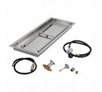 Kit brûleur pour brasero inox, plateau rectangulaire encastrable, gaz naturel/propane, tuyau, jardin cheminée, 91x30 cm argenté