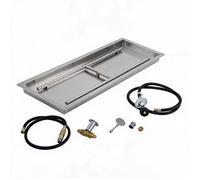 Kit brûleur pour brasero inox, plateau rectangulaire encastrable, gaz naturel/propane, tuyau, jardin cheminée, 76x25 cm argenté