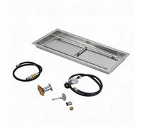 Kit brûleur pour brasero inox, plateau rectangulaire encastrable, gaz naturel/propane, tuyau, jardin cheminée, 61x20 cm argenté