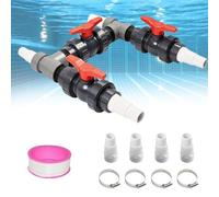Kit by-Pass pour Piscine 50mm pour Pompe à Chaleur, Kit by-Pass Piscine avec Tuyaux 32mm & 38mm, 3 Robinets à Boisseau Sphérique, Raccords en T & Colliers INOX - Optimise Le Débit d'eau