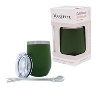 Kit Calebasse Yerba Maté | Tasse isotherme + Paille Bombilla traditionnelle + Couvercle type thermos | Gourde Idéale pour boire le Maté chaud | Double paroi en acier inoxydable (Kaki)