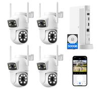 Kit Caméra de Surveillance Extérieur WiFi sans fil CAMCAMP 10CH NVR + 4 Caméras 360° PTZ Détection Humaine Vision Nocturne