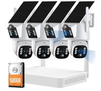 Kit Caméra Surveillance Solaire WiFi Exterieure sans Fil CAMCAMP Double Objectif 2K Vision Nocturne 10CH NVR 500GB Disque dur