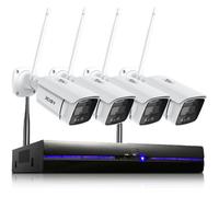 Kit Caméra Vidéosurveillance REIGY 3MP WiFi Extérieur avec Spotlight, 10CH NVR + 4 Caméras 1296P