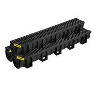Kit Caniveau Extérieur-VEVOR-Système de Drainage Tranchée Grille en Plastique PEHD 15 x 13 x 100 cm-avec 3 Embouts-Lot de 3