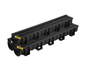 Kit Caniveau Extérieur-VEVOR-Système de Drainage Tranchée Grille en Plastique PEHD 15 x 13 x 100 cm-avec 3 Embouts-Lot de 3