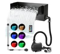 Kit Cascade de Bassin Luojuny avec Pompe 45W, Déversoir Inox 30 cm | Acier inox 304 robuste, LED colorées, idéal pour bassins de jardin Noir