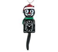 Kit Cat Klock Kit Horloge Chat Père Noël décoratif Noir (12,7 cm de Haut) - Kit Classique avec écharpe Verte et Chapeau Rouge - Complément Parfait aux Arbres de Noël et décorations de Vacances