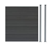 Kit Clôture 1 Panneau Composite Plastique Gris 2 Poteaux 185 cm Lames à Emboîter