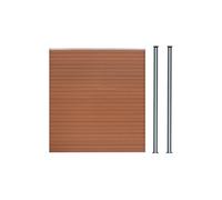 Kit Clôture 1 Panneau Composite Plastique Marron 9 Lames à Emboîter 185 cm H x 180 cm L & 2 Poteaux en Aluminium à LED Solaires Texture de Bois
