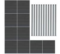 Kit Clôture 10 Panneaux Composite Plastique Gris 11 Lames à Emboîter 185 cm H x 1737cm L & 9 Poteaux en Aluminium à LED Solaires Texture de Bois Reversible PVC Brise-Vue Extérieur Jardin Mur d'Intimit