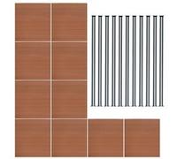 Kit Clôture 10 Panneaux Composite Plastique Marron 11 Lames à Emboîter 185 cm H x 1737cm L & 9 Poteaux en Aluminium à LED Solaires Texture de Bois Reversible Brise-Vue Extérieur Jardin Mur d'Intimité