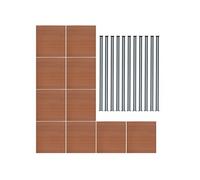 Kit Clôture 10 Panneaux Composite Plastique Marron 11 Lames à Emboîter 185 cm H x 1737cm L & 9 Poteaux en Aluminium à LED Solaires Texture de Bois
