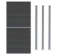 Kit Clôture 2 Panneaux Composite Plastique Gris 9 Lames à Emboîter 185 cm H x 353 cm L & 3 Poteaux en Aluminium à LED Solaires Texture de Bois Reversible PVC Brise-Vue Extérieur Jardin Mur d'Intimité