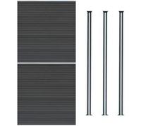 Kit Clôture 2 Panneaux Composite Plastique Gris 9 Lames à Emboîter 185 cm H x 353 cm L & 3 Poteaux en Aluminium à LED Solaires Texture de Bois Reversible PVC Brise-Vue Extérieur Jardin Mur d'Intimité