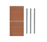 Kit Clôture 2 Panneaux Composite Plastique Marron 9 Lames à Emboîter 185 cm H x 353 cm L & 3 Poteaux en Aluminium à LED Solaires Texture de Bois