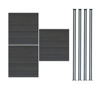 Kit Clôture 3 Panneaux Composite Plastique Gris 9 Lames à Emboîter 185 cm H x 526 cm L & 4 Poteaux en Aluminium à LED Solaires Texture de Bois Reversible PVC Brise-Vue Extérieur Jardin Mur d'Intimité