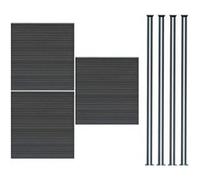 Kit Clôture 3 Panneaux Composite Plastique Gris 9 Lames à Emboîter 185 cm H x 526 cm L & 4 Poteaux en Aluminium à LED Solaires Texture de Bois Reversible PVC Brise-Vue Extérieur Jardin Mur d'Intimité