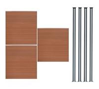 Kit Clôture 3 Panneaux Composite Plastique Marron 9 Lames à Emboîter 185 cm H x 526 cm L & 4 Poteaux en Aluminium à LED Solaires Texture de Bois Reversible Brise-Vue Extérieur Jardin Mur d'Intimité