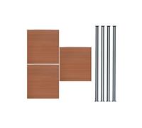 Kit Clôture 3 Panneaux Composite Plastique Marron 9 Lames à Emboîter 185 cm H x 526 cm L & 4 Poteaux en Aluminium à LED Solaires Texture de Bois