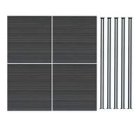 Kit Clôture 4 Panneaux Composite Plastique Gris 9 Lames à Emboîter 185 cm H x 699 cm L & 5 Poteaux en Aluminium à LED Solaires Texture de Bois Reversible PVC Brise-Vue Extérieur Jardin Mur d'Intimité