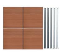 Kit Clôture 4 Panneaux Composite Plastique Marron 9 Lames à Emboîter 185 cm H x 699 cm L & 5 Poteaux en Aluminium à LED Solaires Texture de Bois Reversible Brise-Vue Extérieur Jardin Mur d'Intimité
