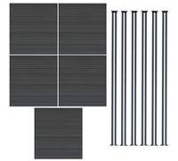 Kit Clôture 5 Panneaux Composite Plastique Gris 9 Lames à Emboîter 185 cm H x 872 cm L & 6 Poteaux en Aluminium à LED Solaires Texture de Bois Reversible PVC Brise-Vue Extérieur Jardin Mur d'Intimité