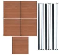 Kit Clôture 5 Panneaux Composite Plastique Marron 9 Lames à Emboîter 185 cm H x 872 cm L & 6 Poteaux en Aluminium à LED Solaires Texture de Bois Reversible Brise-Vue Extérieur Jardin Mur d'Intimité