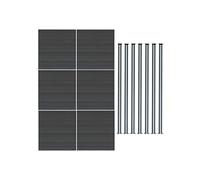 Kit Clôture 6 Panneaux Composite Plastique Gris 9 Lames à Emboîter 185 cm H x 1045cm L & 7 Poteaux en Aluminium à LED Solaires Texture de Bois