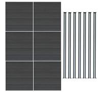 Kit Clôture 6 Panneaux Composite Plastique Gris 9 Lames à Emboîter 185 cm H x 1045cm L & 7 Poteaux en Aluminium à LED Solaires Texture de Bois Reversible PVC Brise-Vue Extérieur Jardin Mur d'Intimité