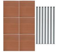 Kit Clôture 6 Panneaux Composite Plastique Marron 9 Lames à Emboîter 185 cm H x 1045cm L & 7 Poteaux en Aluminium à LED Solaires Texture de Bois Reversible Brise-Vue Extérieur Jardin Mur d'Intimité