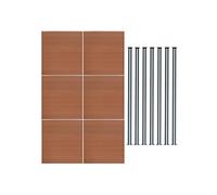 Kit Clôture 6 Panneaux Composite Plastique Marron 9 Lames à Emboîter 185 cm H x 1045cm L & 7 Poteaux en Aluminium à LED Solaires Texture de Bois