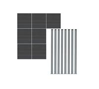 Kit Clôture 7 Panneaux Composite Plastique Gris 9 Lames à Emboîter 185 cm H x 1218cm L & 8 Poteaux en Aluminium à LED Solaires Texture de Bois
