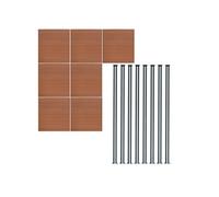 Kit Clôture 7 Panneaux Composite Plastique Marron 9 Lames à Emboîter 185 cm H x 1218cm L & 8 Poteaux en Aluminium à LED Solaires Texture de Bois